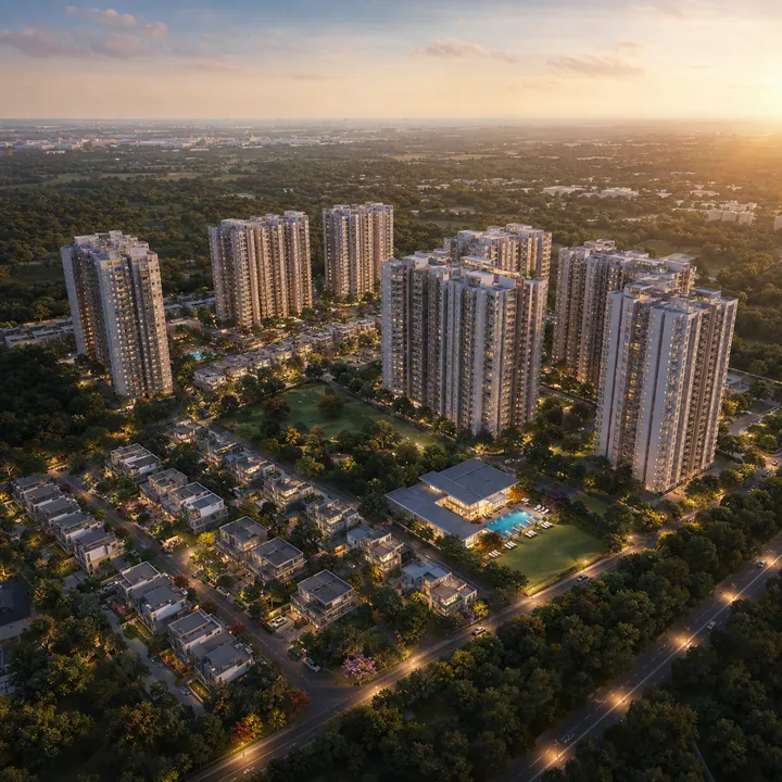 Aerial view of Purva Jigani site on Jigani, South Bengaluru