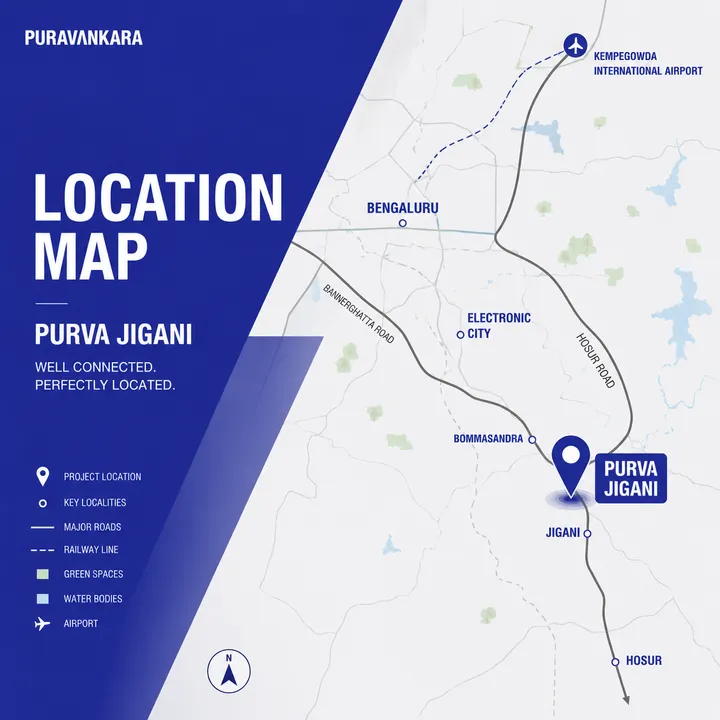 Location map showing Purva Jigani on Jigani, South Bengaluru